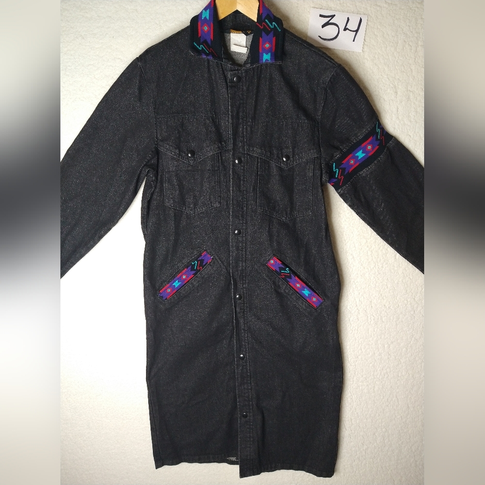 Vintage David James Black Denim Duster Women's Size Small